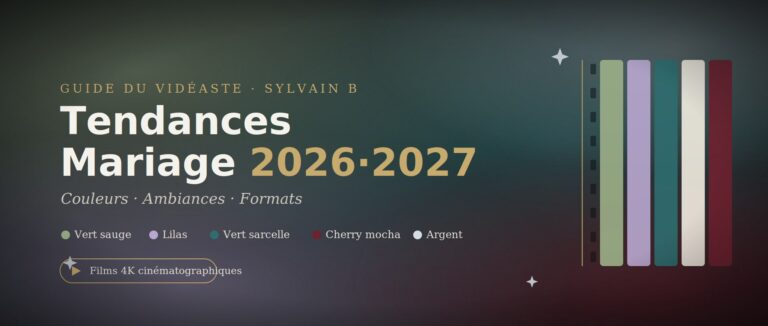 Tendances mariage 2026-2027 — couleurs vert sauge, lilas et argent, ambiances immersives et cinématographiques, formats intimistes — guide du vidéaste Sylvain B Vidéaste, Arras